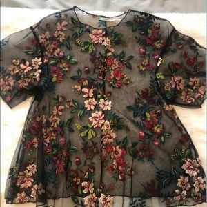 Urban Outfitters sheer floral embroidered top